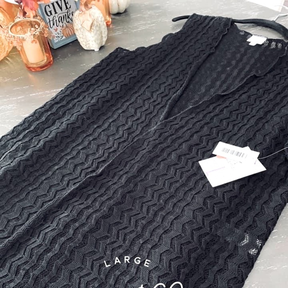 LuLaRoe black lace “Joy” duster vest